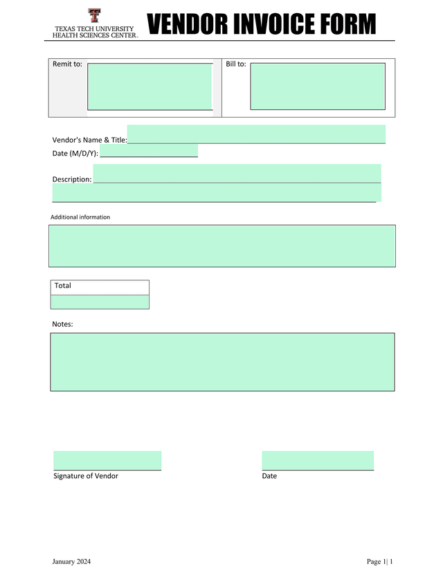 Vendor Invoice Form screenshot