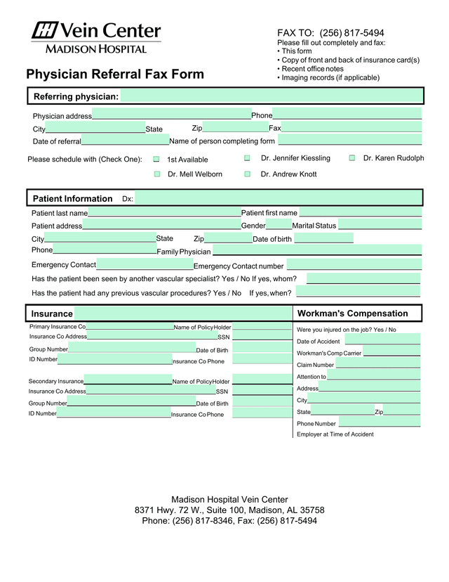Physician Referral Fax Form screenshot