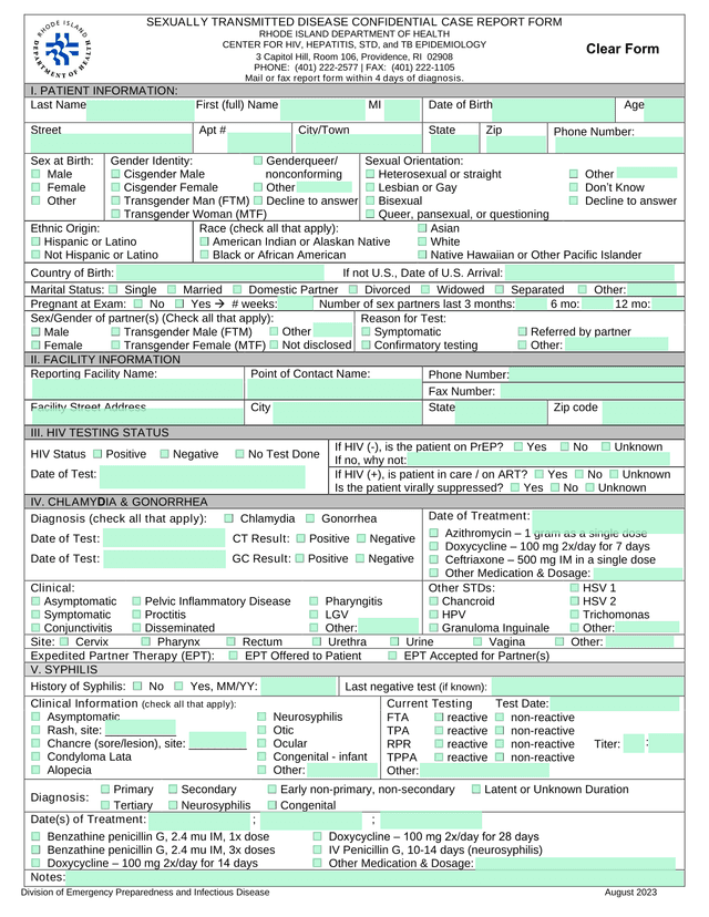 Sexually Transmitted Disease Confidential Case Report Form screenshot