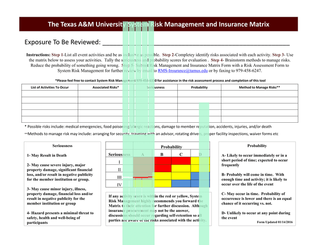 Texas AM University System Risk Management And Insurance Matrix screenshot