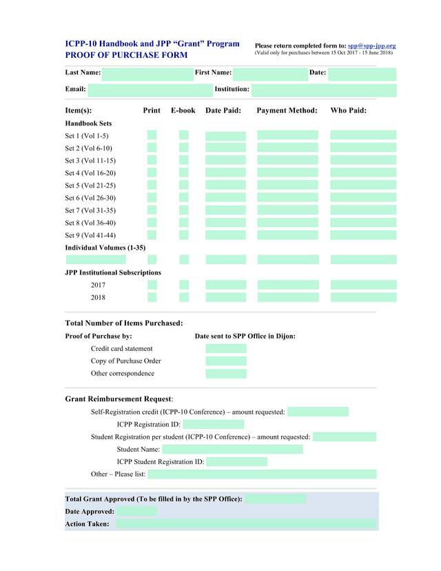 ICPP 10 Handbook And JPP Grant Program Proof Of Purchase Form screenshot