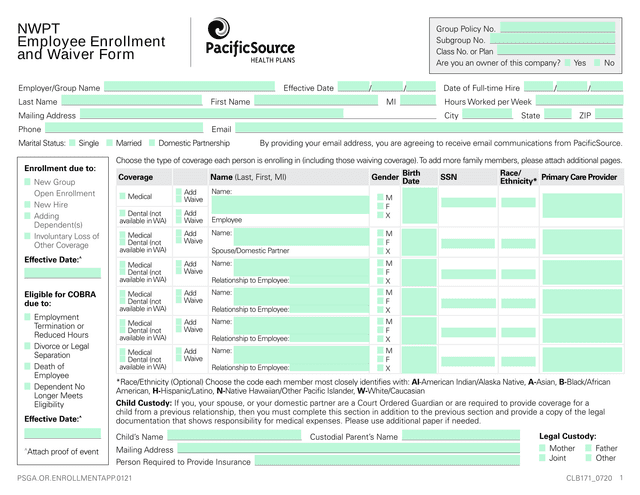 PacificSource Enrollment Application screenshot