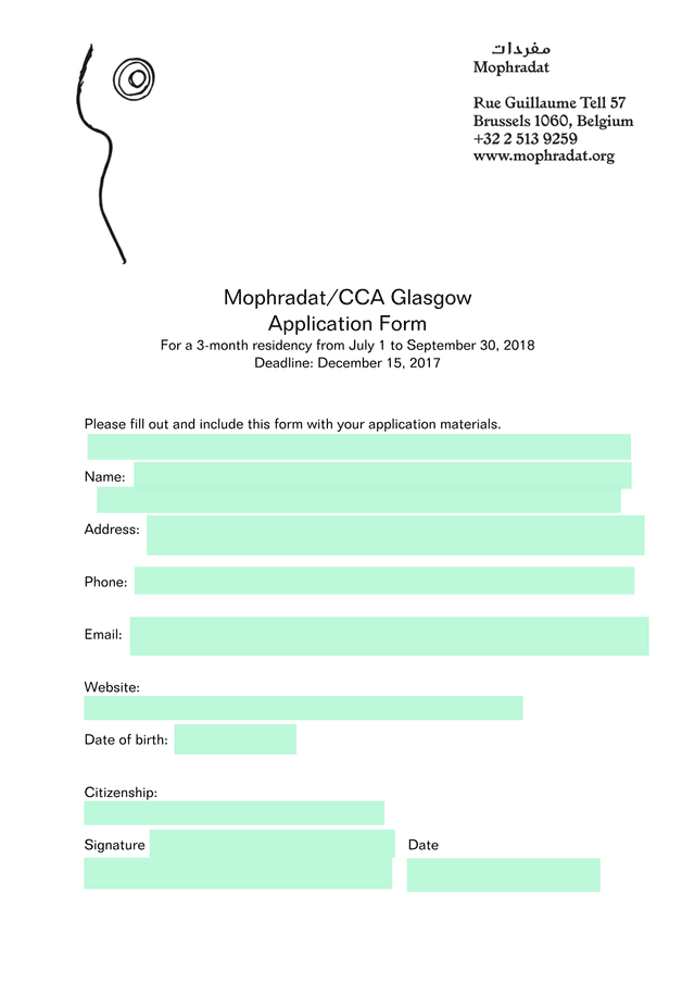 MophradatCCA Glasgow Residency Application Form screenshot