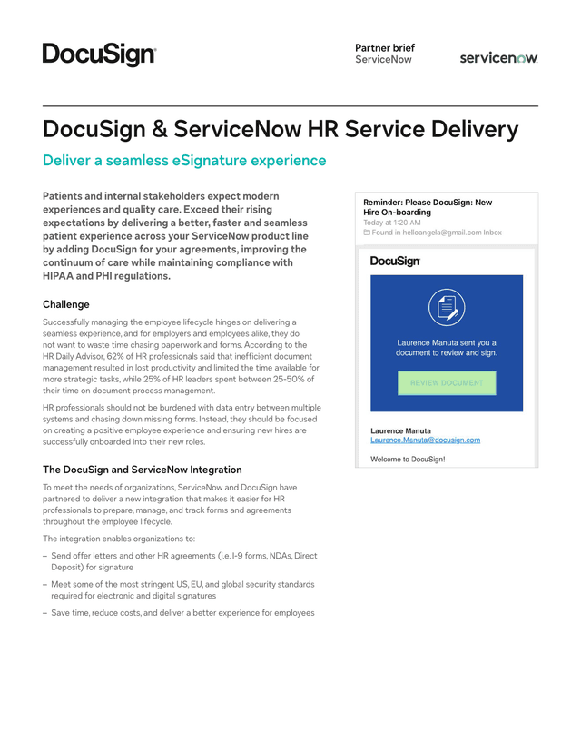 DocuSign  ServiceNow HR Service Delivery screenshot
