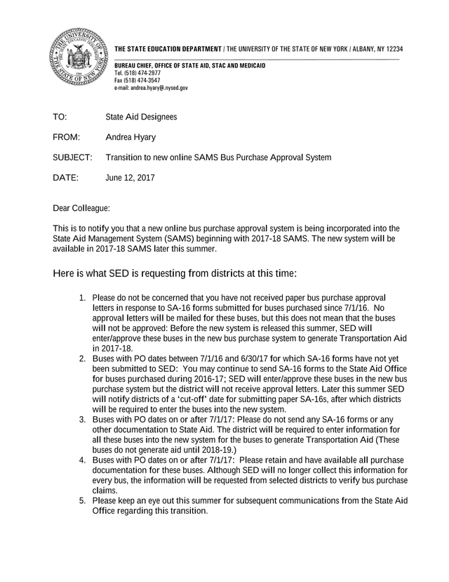 Transition To New Online SAMS Bus Purchase Approval System screenshot