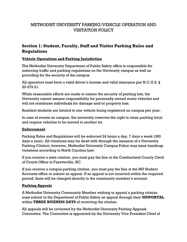 METHODIST UNIVERSITY PARKINGVEHICLE OPERATION AND VISITATION POLICY screenshot