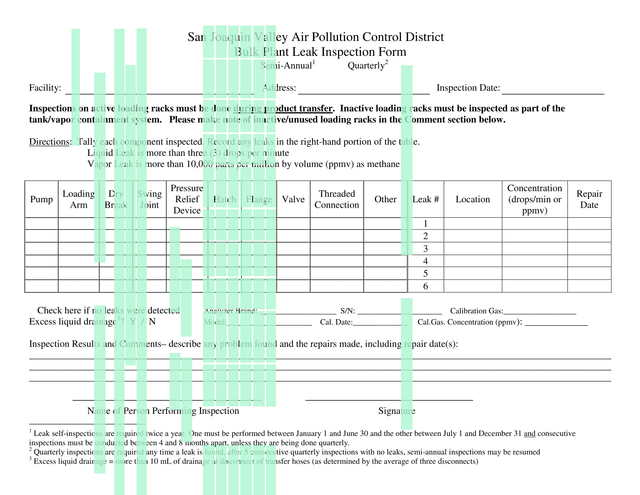 Bulk Plant Leak Inspection Form screenshot
