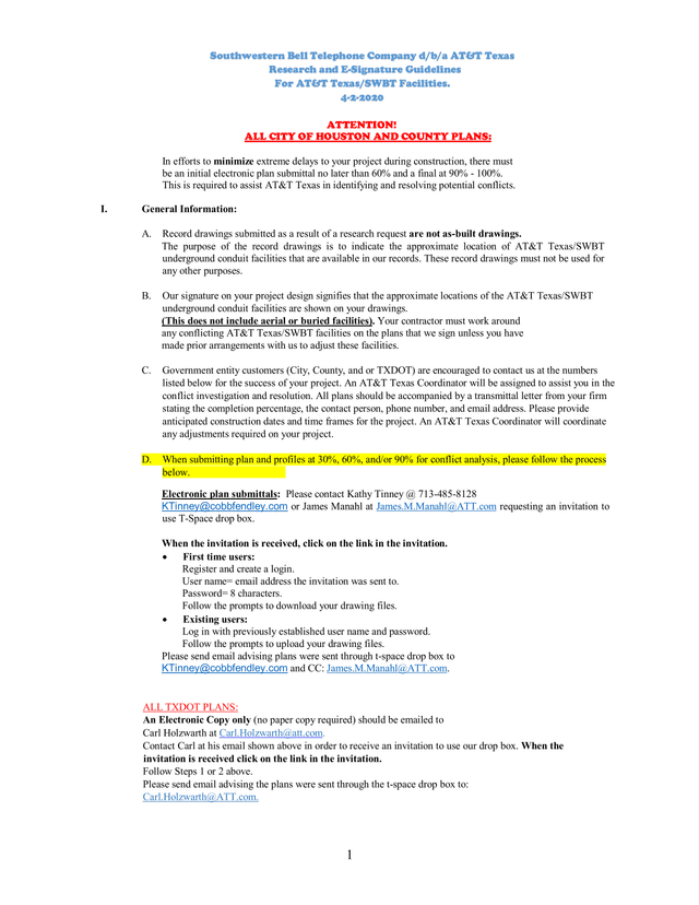 Southwestern Bell Telephone Company DBA ATT Texas Research And E Signature Guidelines screenshot