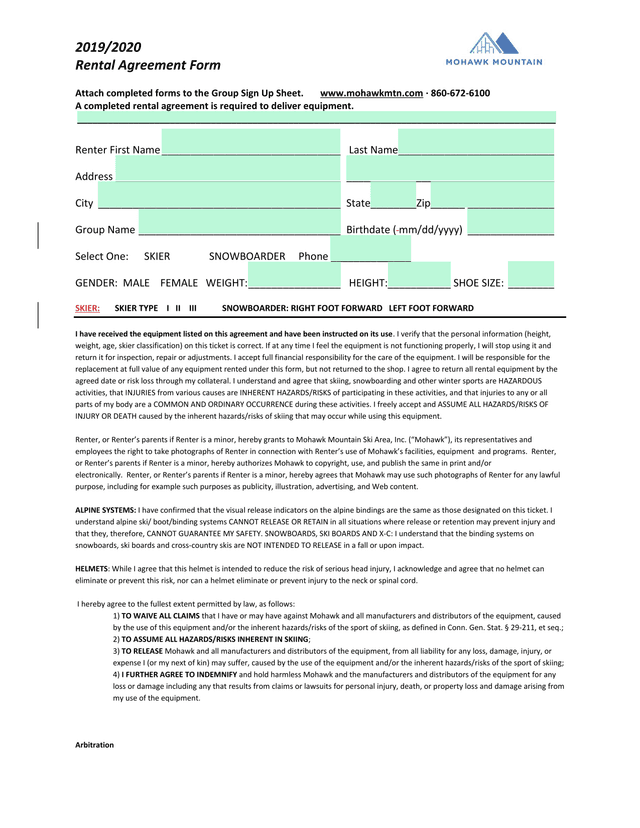 Rental Agreement Form screenshot