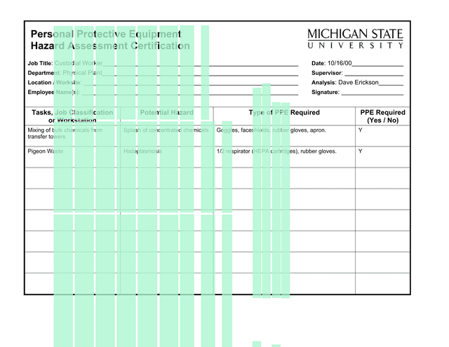 Personal Protective Equipment Hazard Assessment Certification screenshot