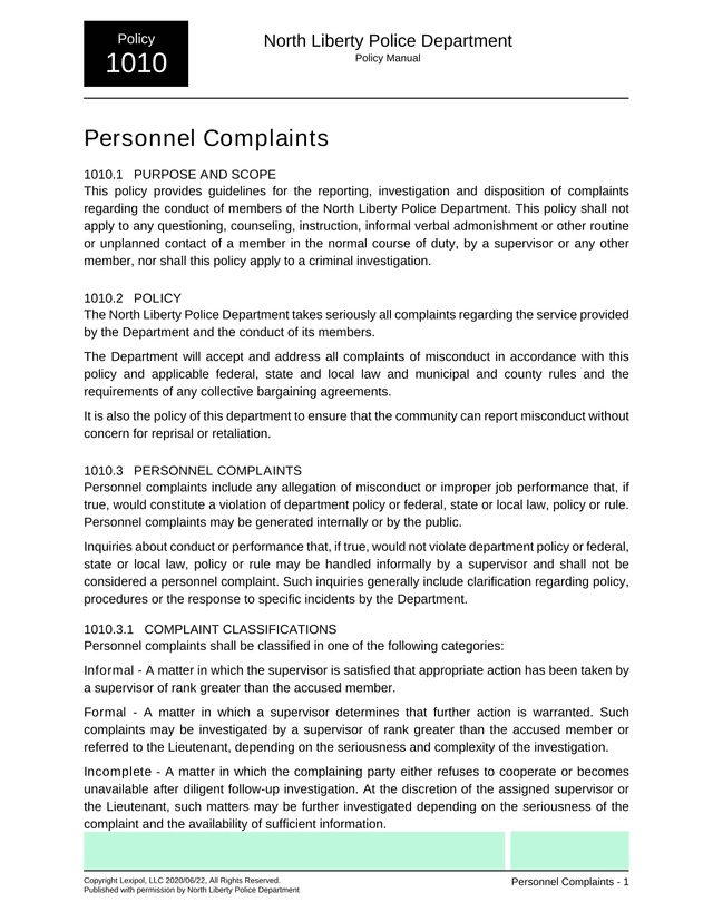North Liberty Police Department Policy Manual screenshot