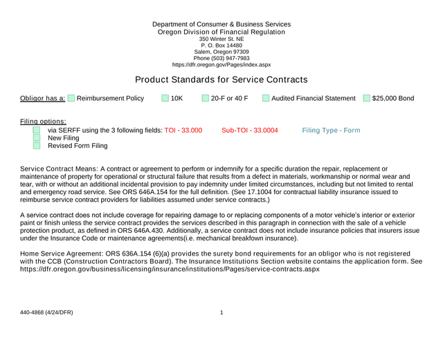 Product Standards For Service Contracts screenshot