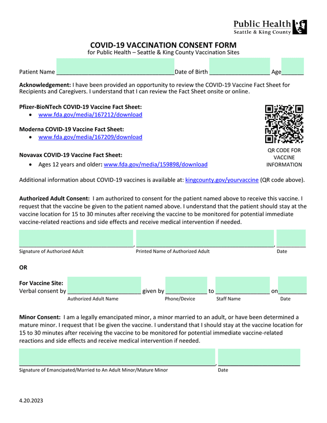 COVID 19 VACCINATION CONSENT FORM screenshot