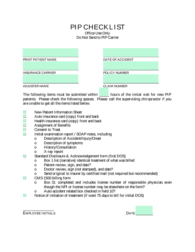 PIP Checklist screenshot