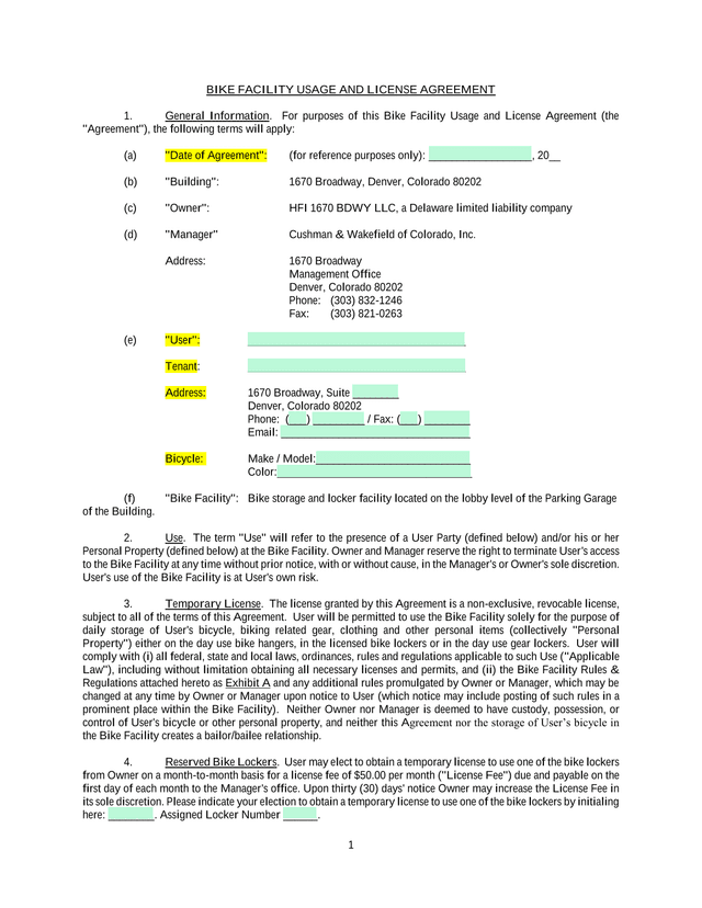 Bike Facility Usage And License Agreement screenshot