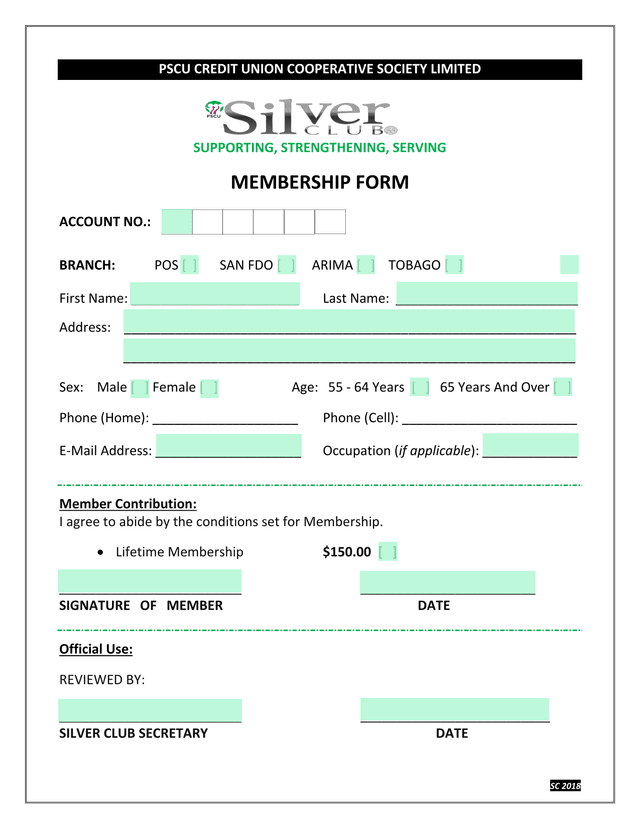 PSCU Credit Union Cooperative Society Limited Membership Form screenshot