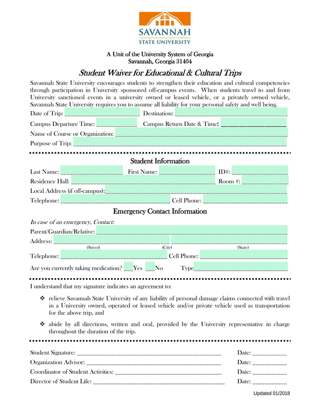 Student Waiver For Educational  Cultural Trips screenshot