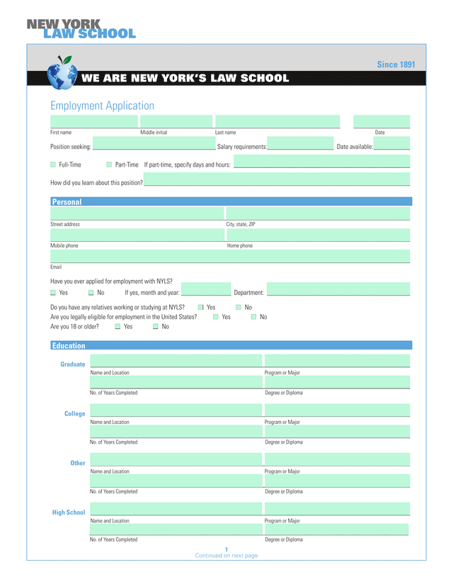 Employment Application screenshot