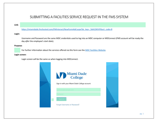Submitting A Facilities Service Request In The FMS System screenshot