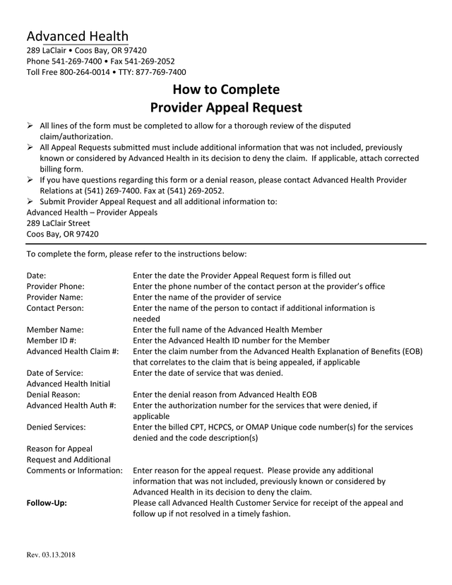 Provider Appeal Request screenshot