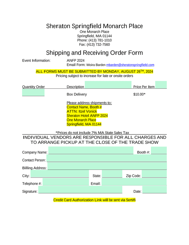 Shipping And Receiving Order Form screenshot