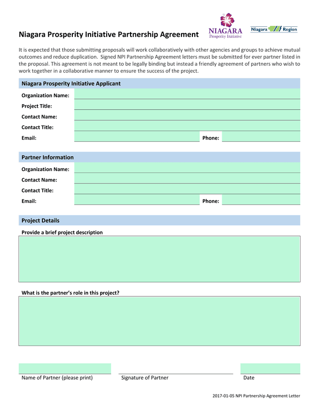 NPI Partnership Agreement Letter screenshot