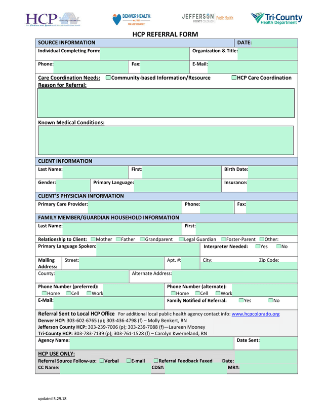 HCP Referral Form screenshot