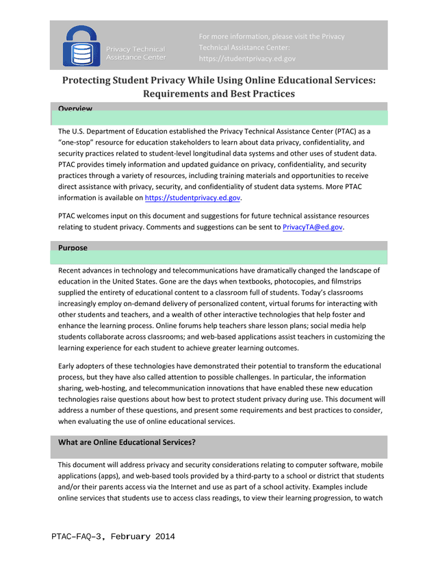 Protecting Student Privacy While Using Online Educational Services Requirements And Best Practices screenshot