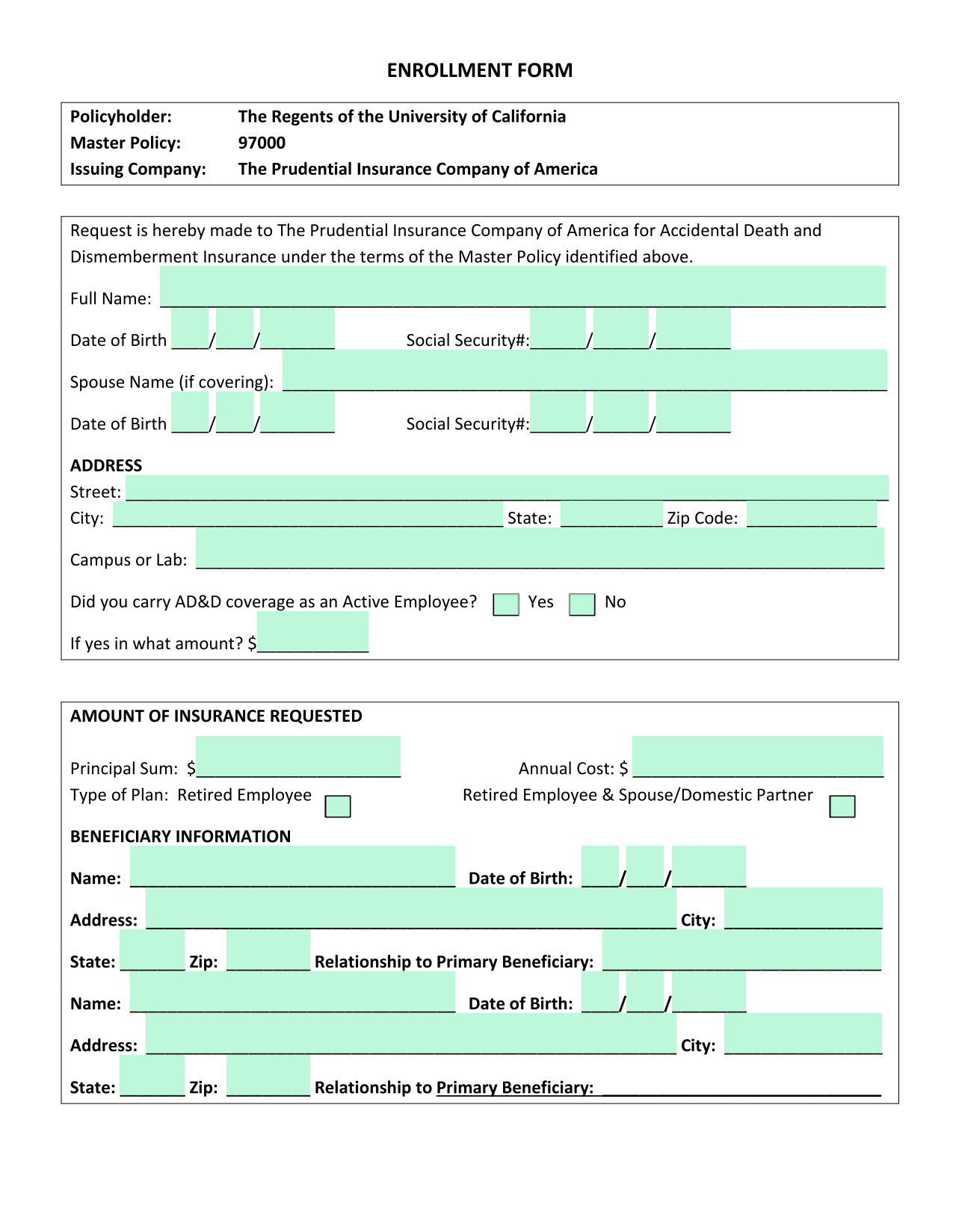 Enrollment Form screenshot