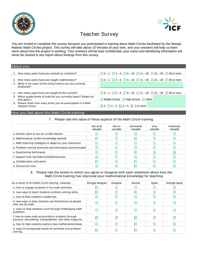 Teacher Survey screenshot