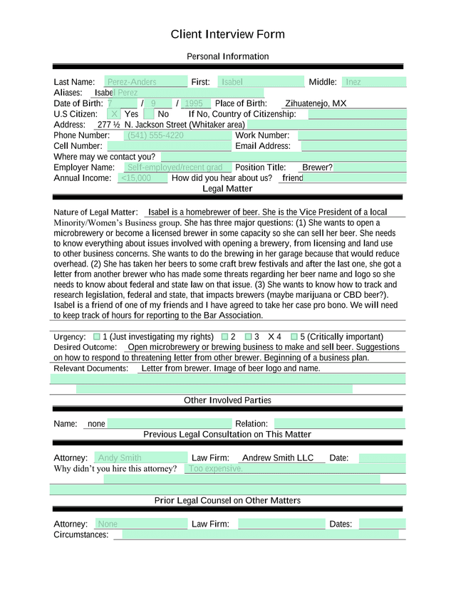 Client Interview Form screenshot