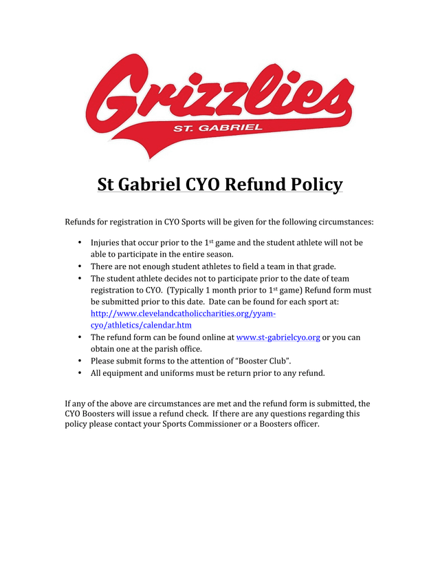 St Gabriel CYO Refund Policy screenshot