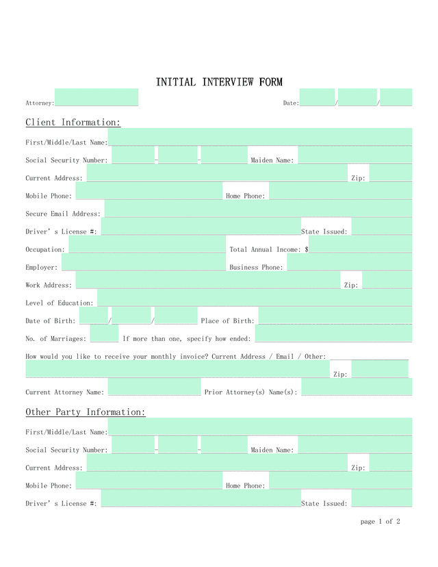 INITIAL INTERVIEW FORM screenshot