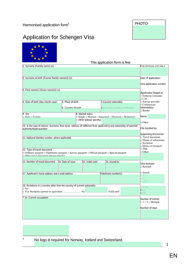Harmonised Application Form   Application For Schengen Visa screenshot