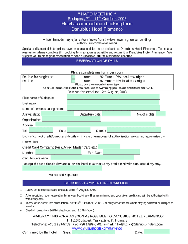 Hotel Reservation Booking Form screenshot