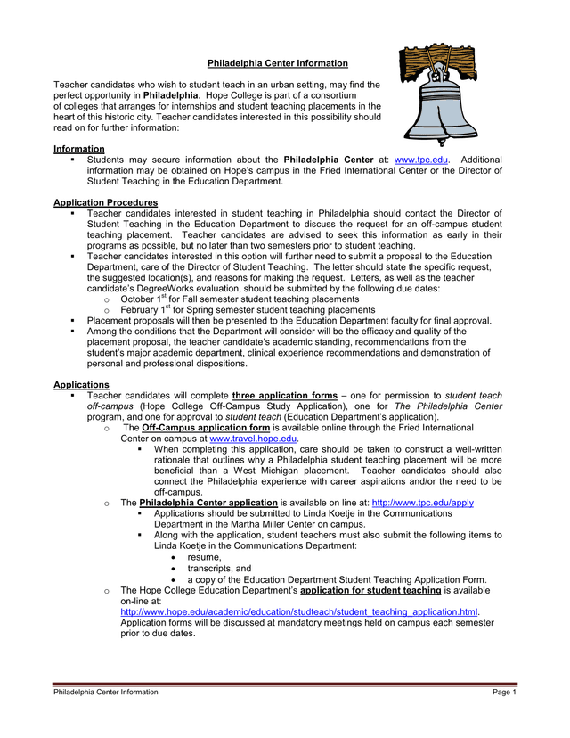 Philadelphia Center Information screenshot