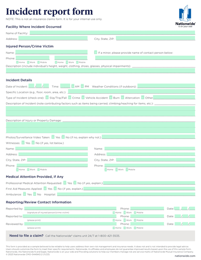 Nationwide Incident Report Form screenshot