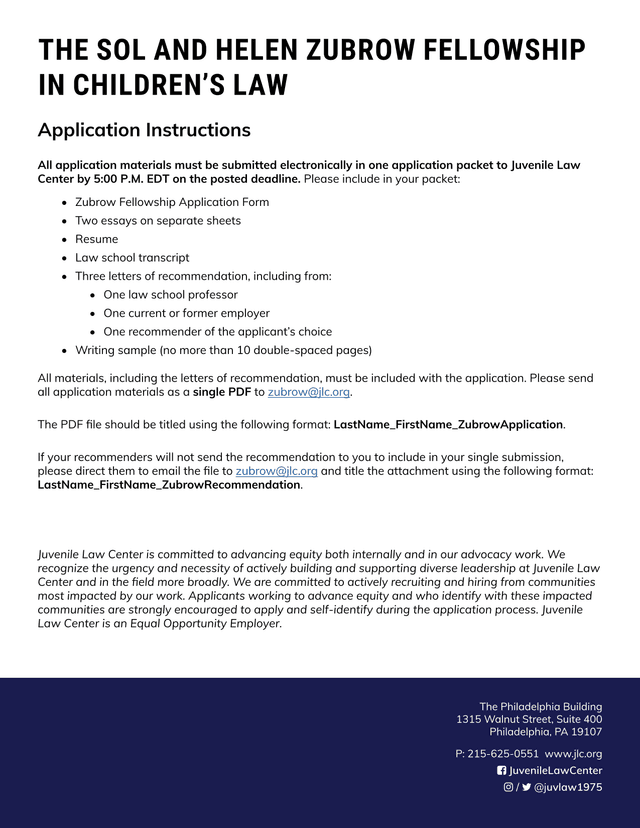 The Sol And Helen Zubrow Fellowship In ChildrenS Law screenshot