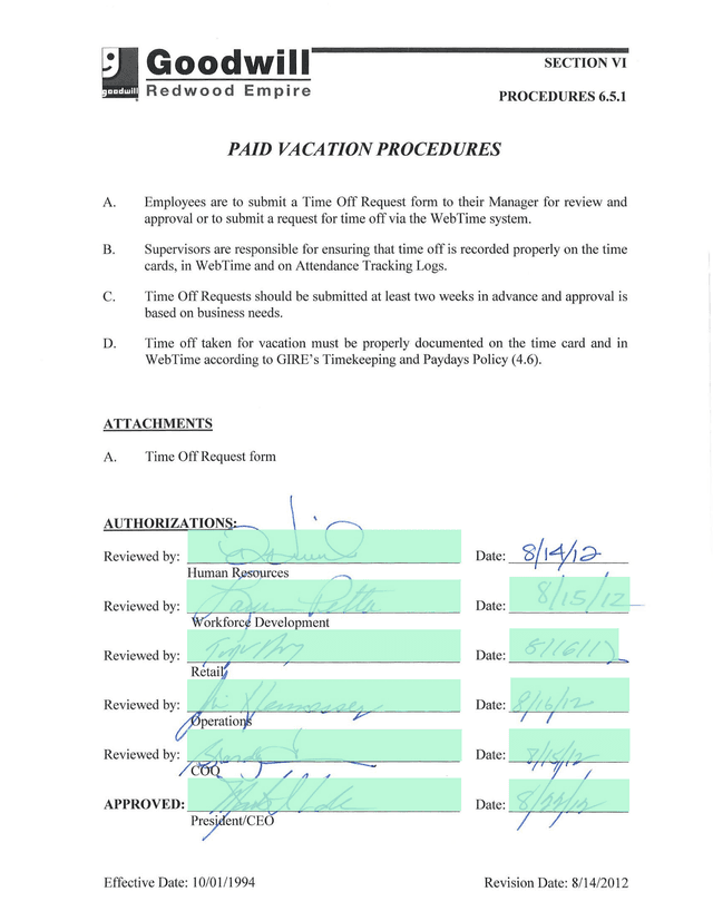 TIME OFF REQUEST FORM screenshot