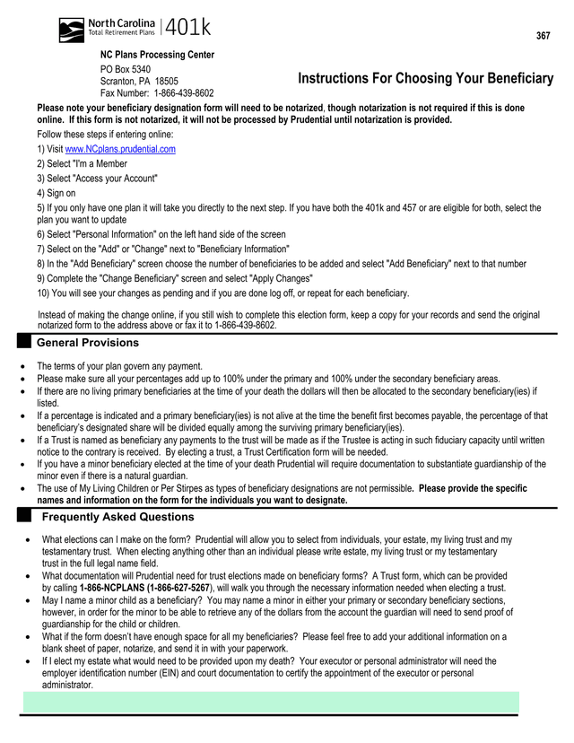 Beneficiary Designation Form screenshot