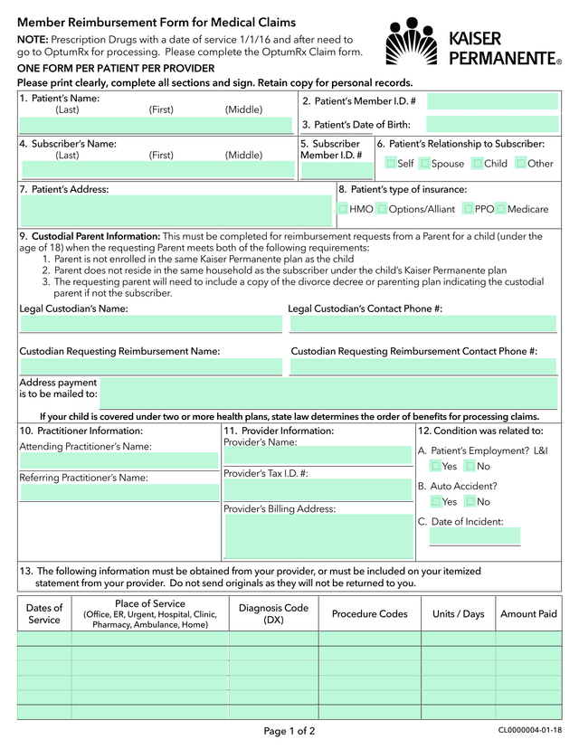 Member Reimbursement Form For Medical Claims screenshot