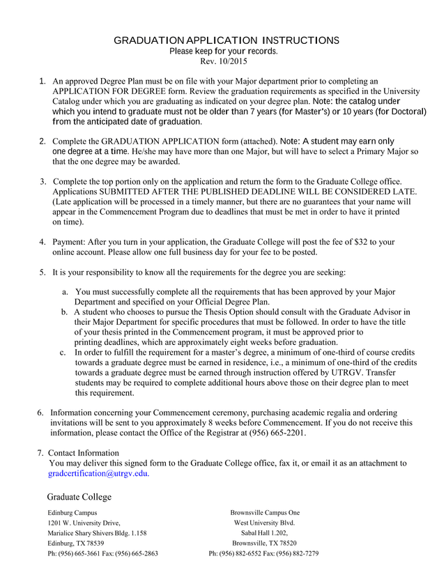 Graduation Application Instructions screenshot