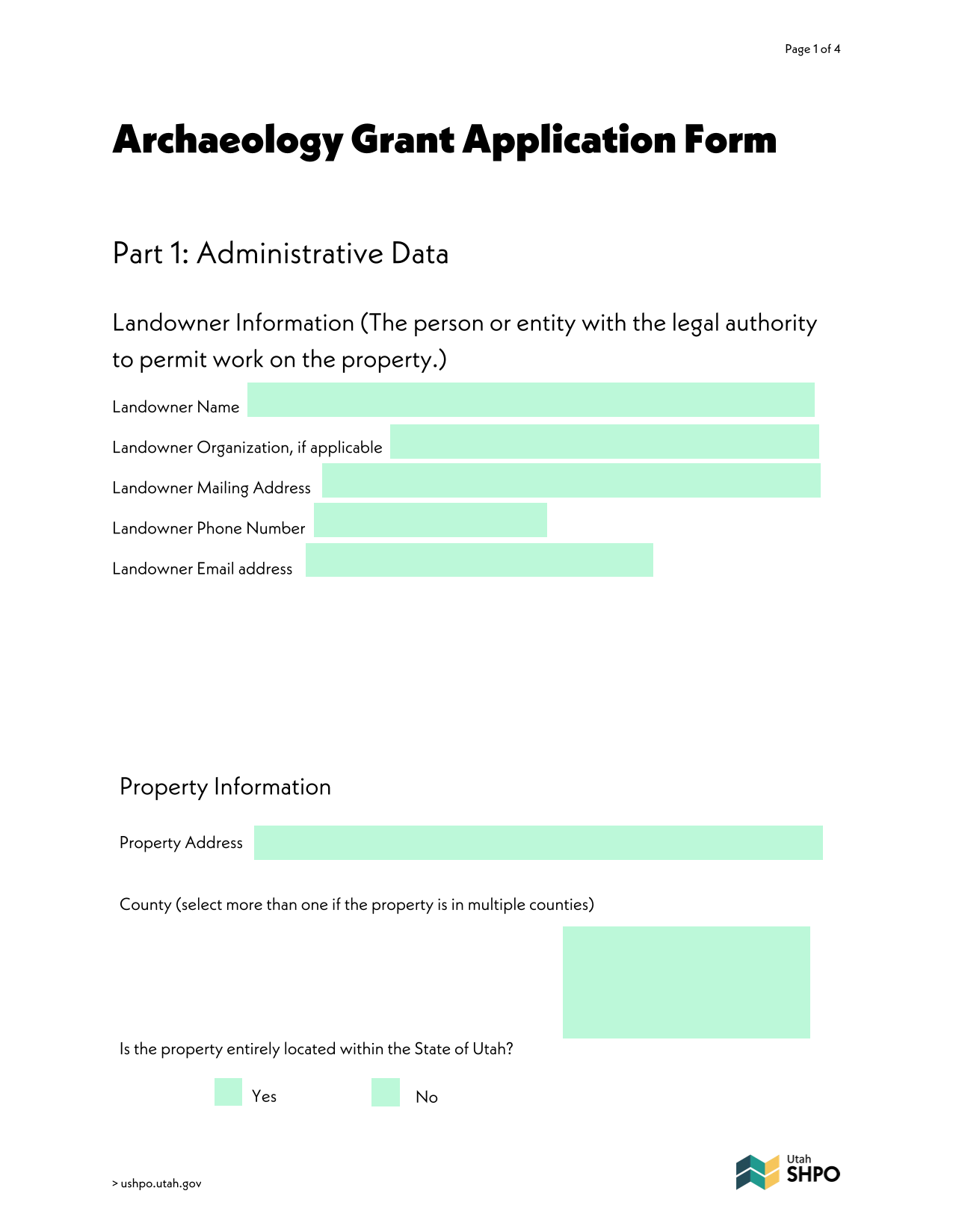Archaeology Grant Application Form screenshot
