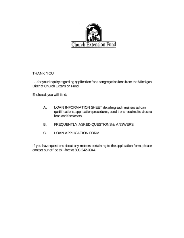 Congregation Loan Application screenshot
