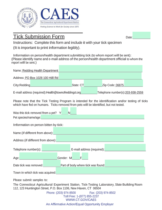 Tick Submission Form screenshot