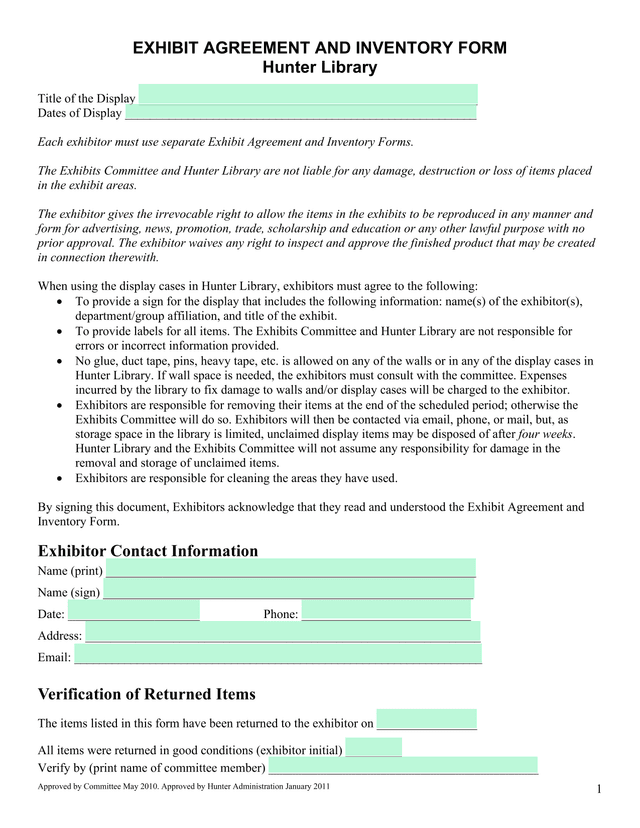 Exhibit Agreement And Inventory Form screenshot