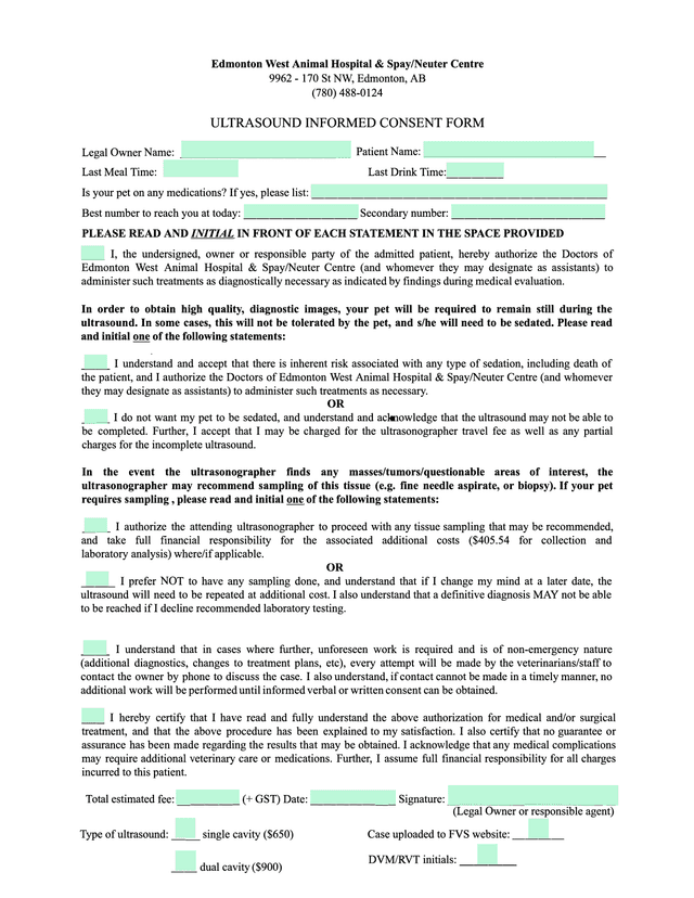 Ultrasound Informed Consent Form screenshot