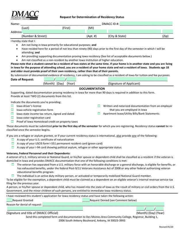 Request For Determination Of Residency Status screenshot