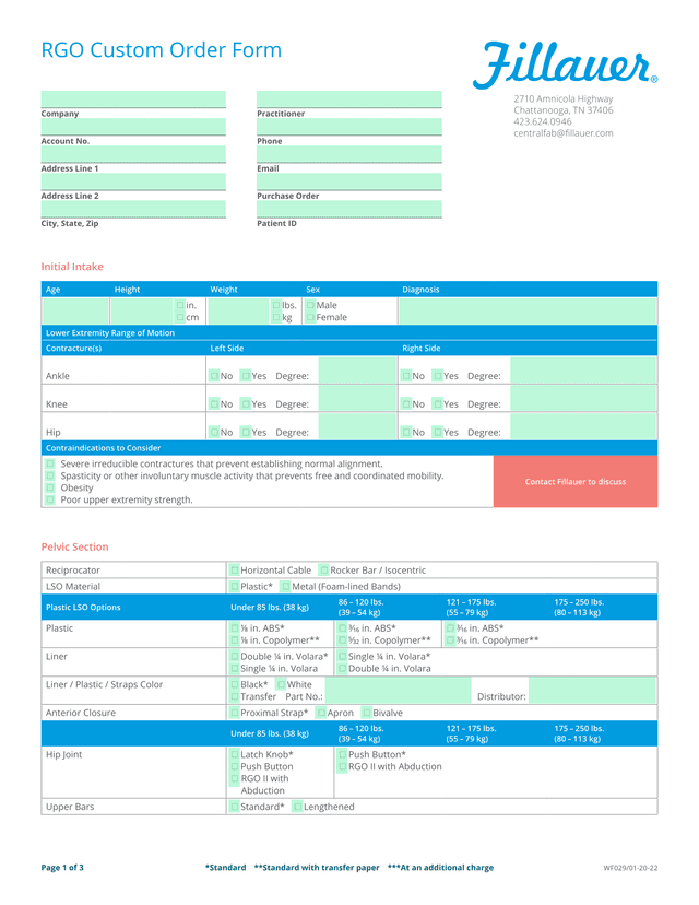 RGO Custom Order Form screenshot