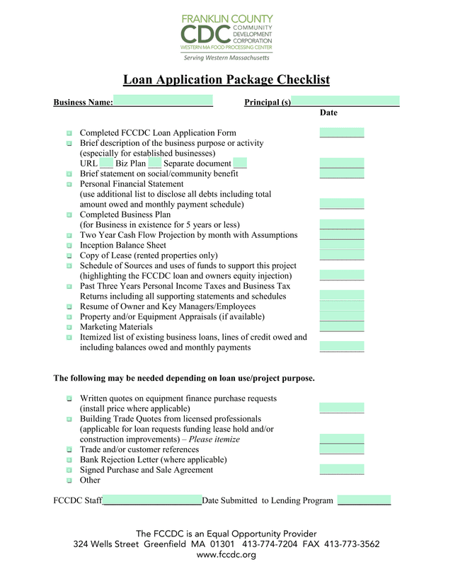 Loan Application Package Checklist screenshot